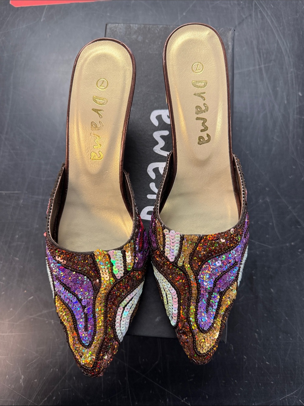 Drama Sequin Pointed Slip-On Mules in Multicolor